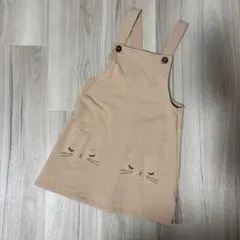 ベージュ 猫　ジャンバースカート　H&M