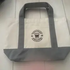 トートバッグ グレー アイボリー ロゴ刺繍