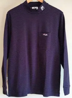 美品！【FILA ハイネック長袖カットソー】 紫と黒の細ボーダー