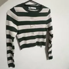 ZARA 緑と白のストライプニットセーター