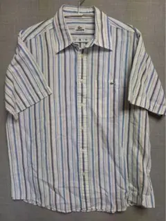 ラコステ 半袖シャツ ストライプ ワニロゴ 刺繍 L相当 ブルー