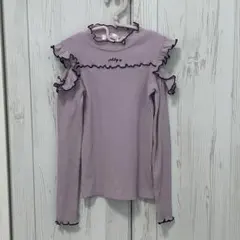 【新品】ALGY アルジー 肩あきフリルトップス 長袖 リブ 130 ラベンダー