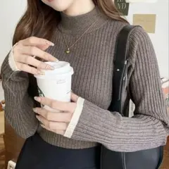 モーメント+❤︎ボトルネック配色ラインワイドリブニットプルオーバー⭐︎超美品！