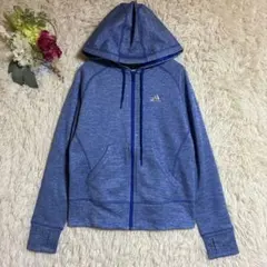 美品【アディダス】S パーカー climawarm 裏フリース 青 ランニング
