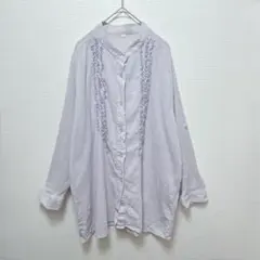 バンドカラーブラウス　薄手　コットン　薄紫　ビックサイズ　3L 大きい　ゆったり