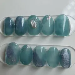 青緑色 グラデーション ネイルチップ 10個セット