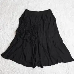 PDM フレアスカート 花 変形 ブラック フリーサイズ