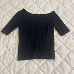 オフショルダーリブ編み半袖Tシャツ 黒