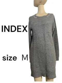 index ビジュー装飾　ニットワンピース　グレーsize M
