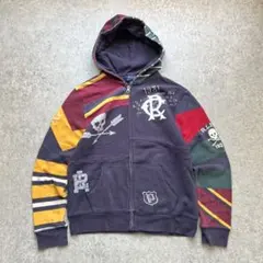 Y2K ポロラルフローレン ジップパーカー クレイジーパターン スカル