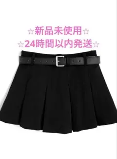 GRL インパン裏地・ベルト付きプリーツミニスカート[at2627] ブラック