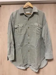 【LOWRYSFARM】グリーン系ストライプボタンアップシャツ