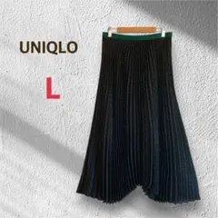 ユニクロ L ロングスカート プリーツ ブラック ドット柄 総柄 ウエストゴム