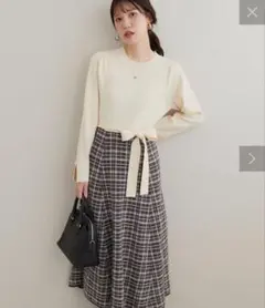 チェック柄ドッキングニットワンピース