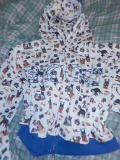 犬柄 フルジップパーカー 短丈