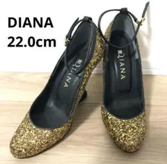DIANA ゴールド ラメ グリッター パンプス ウェッジソール 22.0cm