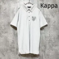 【Kappa】半袖ポロシャツ 白 ストライプ柄 ワッペン Mサイズ 薄手