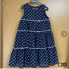 ワンピース　フォーマル　組曲　水玉　紺色　Ｌ　120〜130センチ　発表会