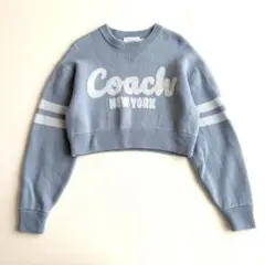 美品✨COACH コーチ ニット クロップド ブルー ロゴ 長袖 カシミヤ混のサムネイル