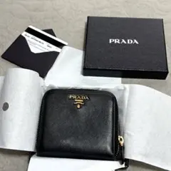 プラダ PRADA サフィアーノ レザー 2つ折り コンパクト 財布 ネイビー