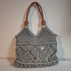 ブルーグレー マクラメ編み トートバッグ