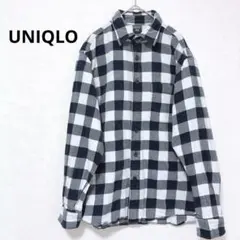ユニクロ チェック柄 ネイビー ホワイト フランネルシャツ コットン