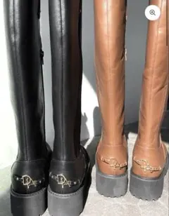 DIANTE LOGO HEEL LONG BOOTS ブラウン 23.5cm