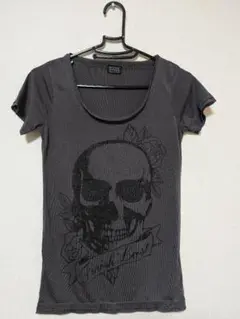 【美品】スカル バラ Tシャツ グレー 半袖