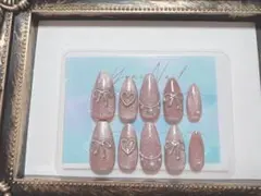 ちゅるん　ワンホン マグネット リボン アーモンド ネイルチップ Sサイズ