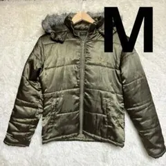 ダウンジャケット ファーフード ゴールドグリーン【M】レディース