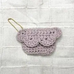 フリルポーチ 小物入れ AirPods入れ 淡い紫 編み物 マグネット付き 匿名