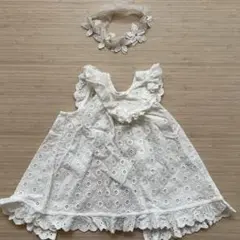 ホワイトベビードレス 50〜80 ヘアバンド付き