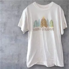 一点物✨美品❣️Happy Holidays レオパード柄Tシャツ
