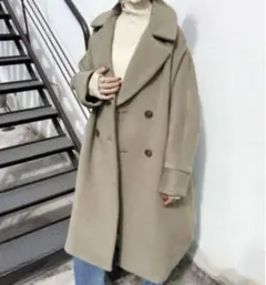 極美品　2023aw ティッカ　テントコート　ダブルボタン　ロング丈　モカ 極美品 2023aw ティッカ テントコート ダブルボタン ロング丈