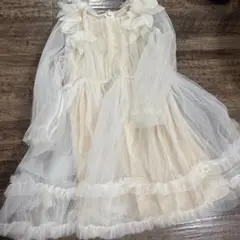 クリーム色 チュールドレス フリル付き