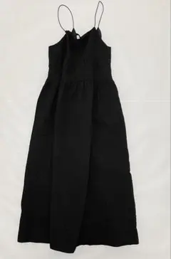 W CLOSET ブラック ティアード ロングキャミワンピース ギャザー フレア