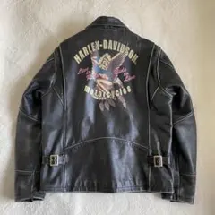 ハーレーダビッドソン　レザー　ライダース　HDC正規品　あつか 美品】 背中レア刺繍 ハーレー ダビッドソン 純正 本革 レザー