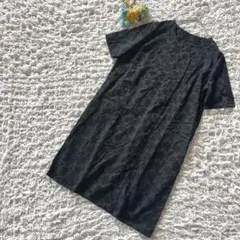 スカラップ刺繍　半袖ワンピース　上品　体型カバー　ブラック　黒　L-XL