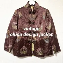 vintage チャイナ 総柄 デザイン シャツ 刺繍 ノーカラー ジャケット