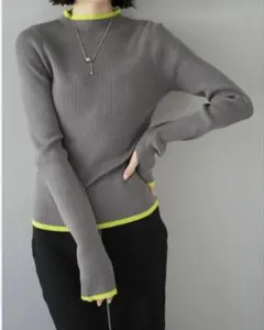 ボンジュールサガン配色デザインリブニット指穴バイカラーフィンガーホール