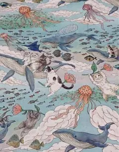 #おとぎの国の猫と仲間たち シーチング 約110×50