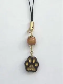 【連帯アイテム】パレスチナ産オリーブウッドビーズストラップ(チェコビーズ肉球茶)