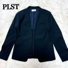 【美品】 PLSTネイビー 紺　ノーカラージャケット　Mサイズ