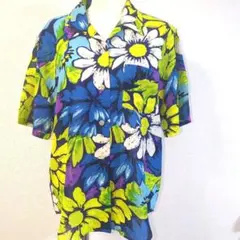 １点物ヴィンテージ 昭和レトロ 花柄 ブラウス　カラフル　個性的フラワーY2K