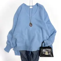 グリーンレーベルリラクシング ウールカシミヤVネック プルオーバー ニットブルー