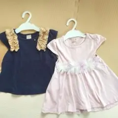 トップス　チュニック　キッズ服 2枚セット ネイビーとピンク　プティマイン