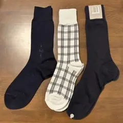 dunhill含む　ネイビー・チェック柄 ソックス3枚セット
