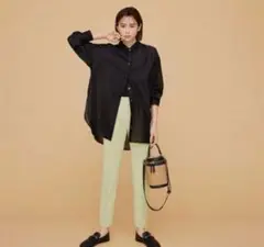 美品 PLST プラステ リネンブレンドスティックパンツ S ピスタチオグリーン