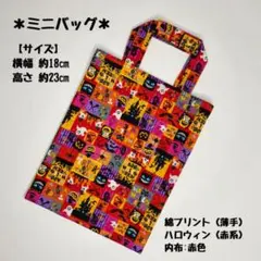 ミニバッグ ハロウィン柄（赤系）内布:赤色 ハンドメイド