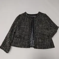 ２３区ノーカラー ツイードジャケット ブラック系